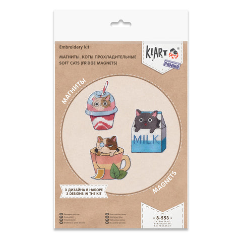 Cat Cross Stitch Kit for Refrigerator Magnets, Multicolor Design, PANNA KLART