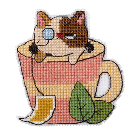 Cat Cross Stitch Kit for Refrigerator Magnets, Multicolor Design, PANNA KLART
