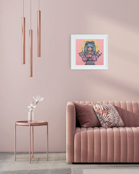 Pink Mood Cross Stitch Kit for Beginners, Aida Canvas, Threads, Needle, Chart and Instructions, Pastel Pink Motif, PANNA KLART
