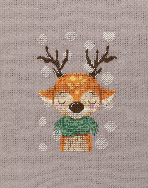 Cross Stitch Kit Deer with Scarf, KLART, Counted Cross Stitch, 14 Count Aida, 11.5 x 11.5 cm, Intermediate Winter Design