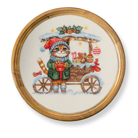 Cross Stitch Kit Cat with Sweets, Multicolor Design, PANNA/KLART, 19.5 x 19 cm, Canvas, Threads, Needle, Chart and Instructions