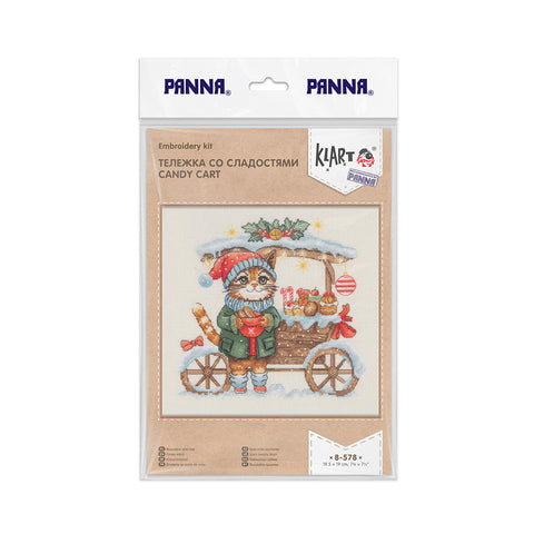 Cross Stitch Kit Cat with Sweets, Multicolor Design, PANNA/KLART, 19.5 x 19 cm, Canvas, Threads, Needle, Chart and Instructions