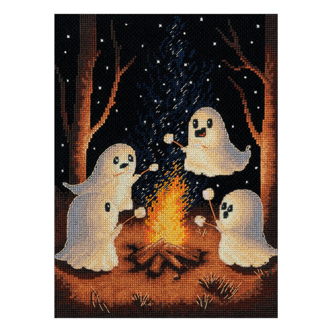 Cross Stitch Kit Ghostly Night March, Black Aida 18 Canvas, KLART, 15 x 20 cm Halloween Design