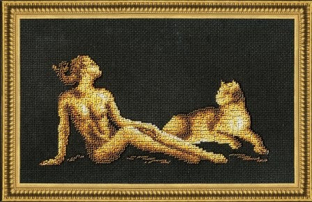 BS006 Women with panter Cross Stitch Kit from Golden Fleece