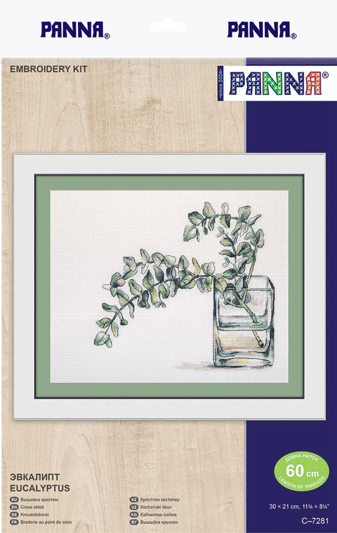 Eucalyptus Cross Stitch Embroidery Kit with Cotton Threads, Canvas, Needle, Pattern & Instructions | PANNA KLART
