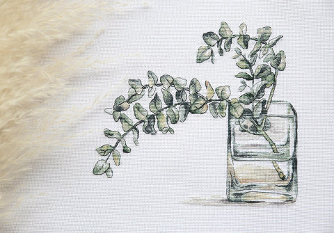 Eucalyptus Cross Stitch Embroidery Kit with Cotton Threads, Canvas, Needle, Pattern & Instructions | PANNA KLART