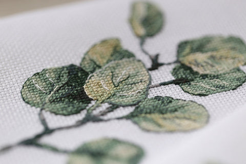 Eucalyptus Branch Cross Stitch Kit, Botanical Embroidery Pattern with Aida Fabric, Cotton Floss, Needle and Instructions by PANNA/ KLART