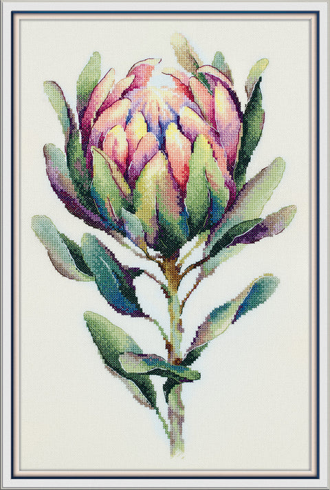 PANNA Protea Cross Stitch Kit, Multicolor Floral Design, 24.5 × 38 cm, Beginner-Friendly Wall Art Embroidery Project