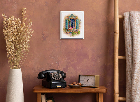 Cross Stitch Kit with Window and Flowers Design, PANNA / KLART, Finished Size 18×21 cm, Multicolor Embroidery Project