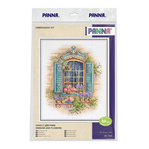 Cross Stitch Kit with Window and Flowers Design, PANNA / KLART, Finished Size 18×21 cm, Multicolor Embroidery Project