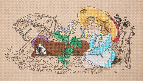 Daisy Cross Stitch Kit, Complete Set with Aida Fabric, Cotton Floss, Needle and Pattern by PANNA KLART