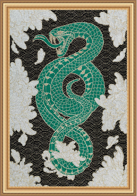 Cross Stitch Embroidery Kit with Eastern Snake Motif, Subtle Colors, PANNA KLART Home Decor