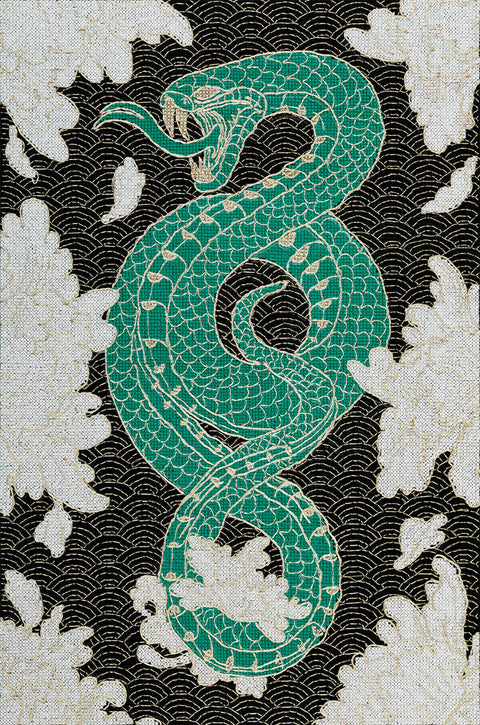 Cross Stitch Embroidery Kit with Eastern Snake Motif, Subtle Colors, PANNA KLART Home Decor