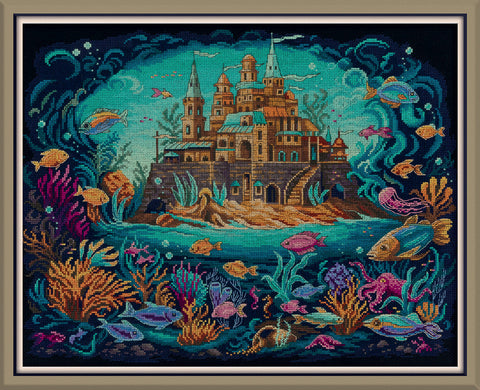 PANNA Cross Stitch Kit, Underwater Sea Kingdom Design, 42.5 × 33 cm, Ocean-Themed Embroidery for Framing and Home Decor