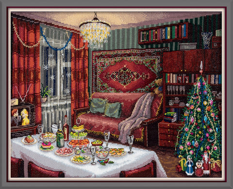 PANNA Cross Stitch Kit, New Year Nostalgic Winter Design, Finished Size 40 × 27.5 cm, Holiday Embroidery Project