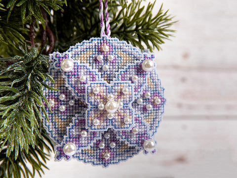 Cross Stitch Kit for Christmas Tree Ornament, Purple Bauble, PANNA, Aida Fabric, Beginner-Friendly Craft Set