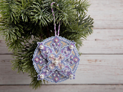 Cross Stitch Kit for Christmas Tree Ornament, Purple Bauble, PANNA, Aida Fabric, Beginner-Friendly Craft Set