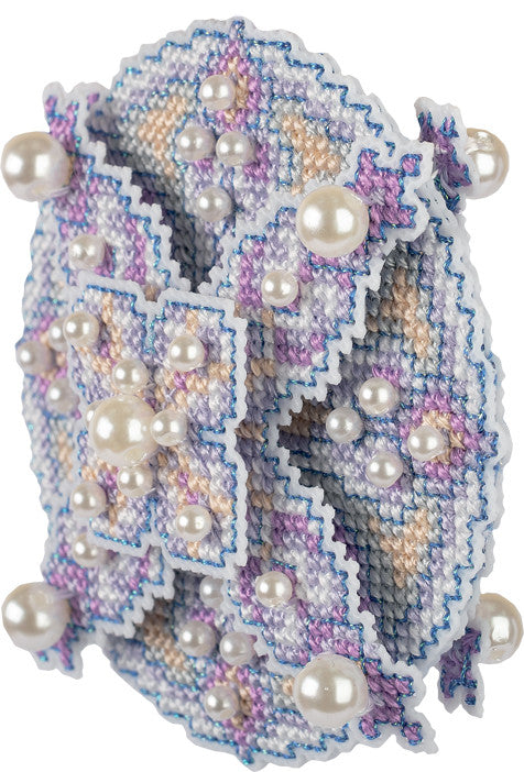 Cross Stitch Kit for Christmas Tree Ornament, Purple Bauble, PANNA, Aida Fabric, Beginner-Friendly Craft Set