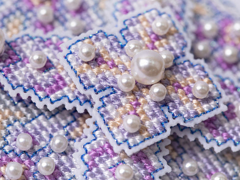 Cross Stitch Kit for Christmas Tree Ornament, Purple Bauble, PANNA, Aida Fabric, Beginner-Friendly Craft Set