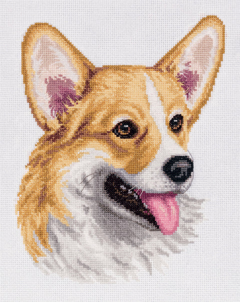 Welsh Corgi Cross Stitch Kit, PANNA KLART Embroidery Set with Fabric, Pattern, Thread, Needle and Instructions