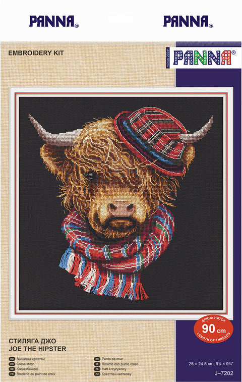 Cross Stitch Embroidery Kit Joe the Hipster by PANNA, Beginner-Friendly Multicolor Thread Set with Canvas, Needle, Chart and Instructions