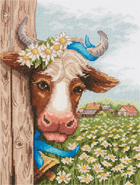 Cross Stitch Kit with Daisy Meadow Design, PANNA KLART, 15 × 20.5 cm, Canvas, Threads, Needle & Pattern