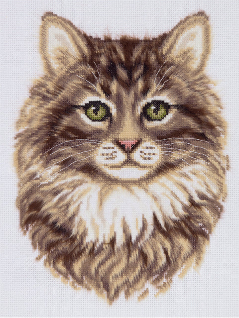 Siberian Cat Cross Stitch Kit, Detailed Design with Color Chart, Threads, Needle and Canvas, PANNA KLART