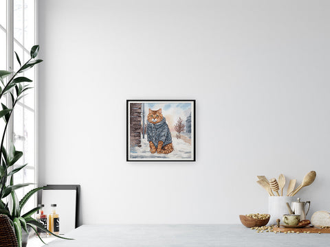 Cross Stitch Kit Winter City Cat Design, PANNA PJ-7500, Aida 16 Canvas, 16 x 16 cm, Full Coverage, 20 Colors