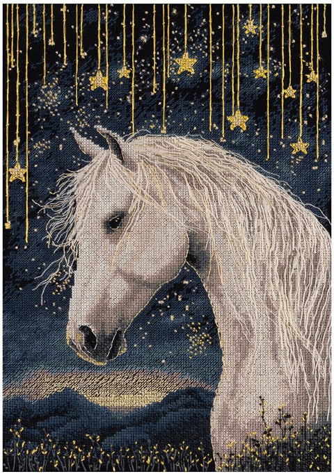 Cross Stitch Kit, Starry Sky Animal Design, PANNA 21x30 cm, Black Aida 16 Fabric, 17 Thread Colors, Embroidery Pattern and Needle