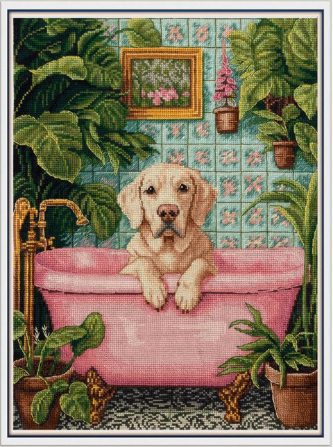 Cross Stitch Kit with Animal Water Theme, PANNA/KLART, White Aida 18 Fabric, 22 x 29.5 cm, 30 Thread Shades