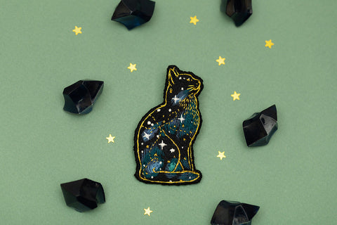 Cross Stitch Kit for Space Cat Brooch, PANNA KLART, Aida Fabric, Cotton Threads, Beginner-Friendly DIY Embroidery Project