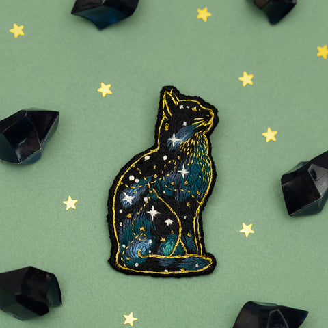 Cross Stitch Kit for Space Cat Brooch, PANNA KLART, Aida Fabric, Cotton Threads, Beginner-Friendly DIY Embroidery Project