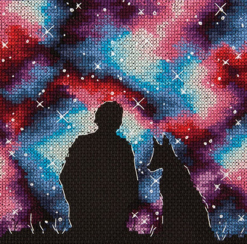 Cross Stitch Embroidery Kit for Kids, Space Friendship Design, Aida Fabric, Cotton Thread, Needle and Pattern, PANNA KLART