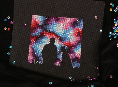 Cross Stitch Embroidery Kit for Kids, Space Friendship Design, Aida Fabric, Cotton Thread, Needle and Pattern, PANNA KLART