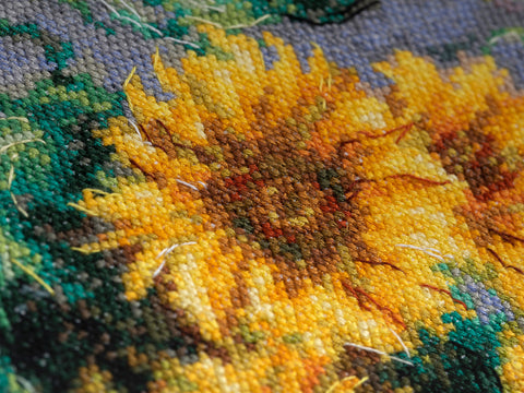 Cross Stitch Kit Sunflower Bouquet, Aida Canvas, Cotton Threads, PANNA or KLART, Beginner-Friendly Embroidery Set for Home Decor