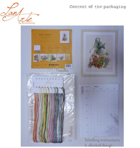 Cross Stitch Kit Birds by Water Pump Nature Scene, Lanarte, 29 x 39 cm, Cotton Canvas, DMC Threads