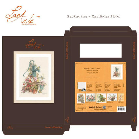 Cross Stitch Kit Birds by Water Pump Nature Scene, Lanarte, 29 x 39 cm, Cotton Canvas, DMC Threads