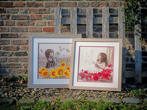 Vervaco Counted Cross Stitch Kit, Girl in Poppy Field Design, Aida Canvas, Cotton Threads, Needle and Pattern Included