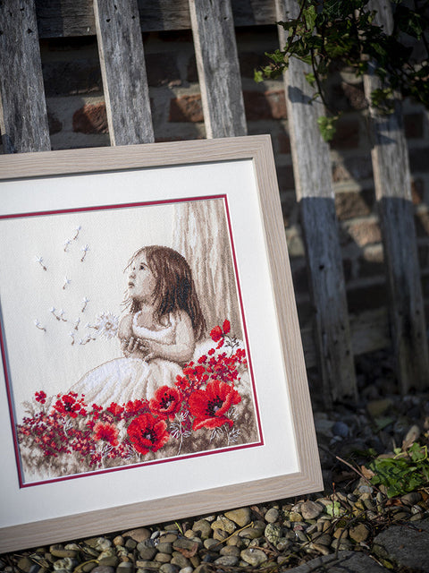 Vervaco Counted Cross Stitch Kit, Girl in Poppy Field Design, Aida Canvas, Cotton Threads, Needle and Pattern Included
