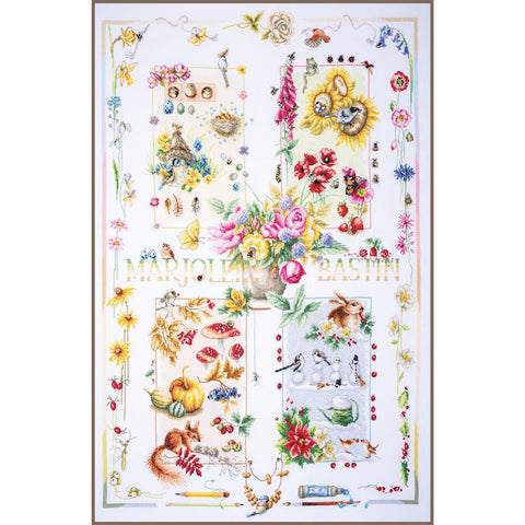 Four Seasons Counted Cross Stitch Kit, Lanarte, 88 x 62 cm, Cotton Fabric and DMC Threads, Wall Art Embroidery Project