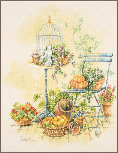 Cross Stitch Kit “Freedom from the Cage” Bird Still Life, Lanarte, 37 x 43 cm, 27 Count Cotton Canvas, DMC Threads