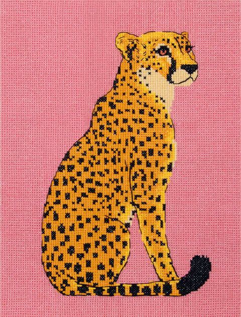 Leopard Cross Stitch Embroidery Kit on Water-Soluble Canvas, PANNA/KLART, 19 x 25 cm, 6 Thread Colors, Pattern & Instructions
