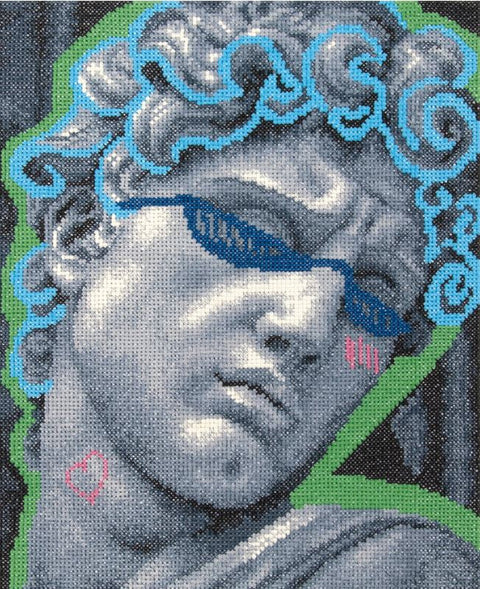 Cross Stitch Embroidery Kit Portrait Design, Water-Soluble Canvas, PANNA/KLART, 21 x 26 cm, 10 Thread Colors, People Theme