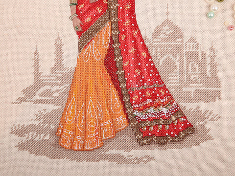 Cross Stitch Kit Indian Woman Portrait, Aida Cotton Fabric, Panna Klart Women of the World Collection, Intermediate Level