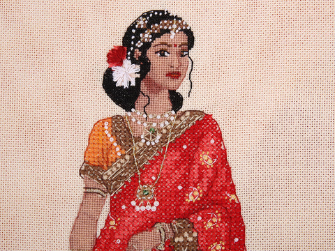 Cross Stitch Kit Indian Woman Portrait, Aida Cotton Fabric, Panna Klart Women of the World Collection, Intermediate Level
