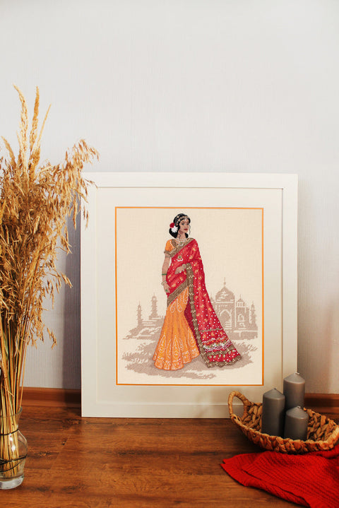 Cross Stitch Kit Indian Woman Portrait, Aida Cotton Fabric, Panna Klart Women of the World Collection, Intermediate Level