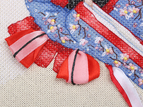 Japanese Woman Cross Stitch Kit, PANNA KLART Embroidery Set with Aida Canvas, Cotton Threads, Needle and Pattern