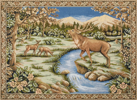 Deer Cross Stitch Kit, Nature Tapestry Pattern, 62 x 45 cm, Zweigart Aida 11, 19 Colors, PANNA / KLART