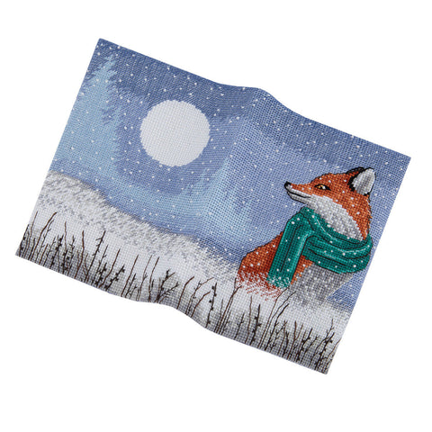 Cross Stitch Passport Cover Embroidery Kit, Winter Fox Design, 20×13.5 cm, Aida 18 Cotton, PANNA/KLART