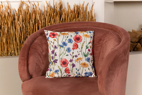 Cross Stitch Cushion Front Kit, Poppies and Echinacea Floral Design, PANNA KLART Embroidery Kit for Home Decor